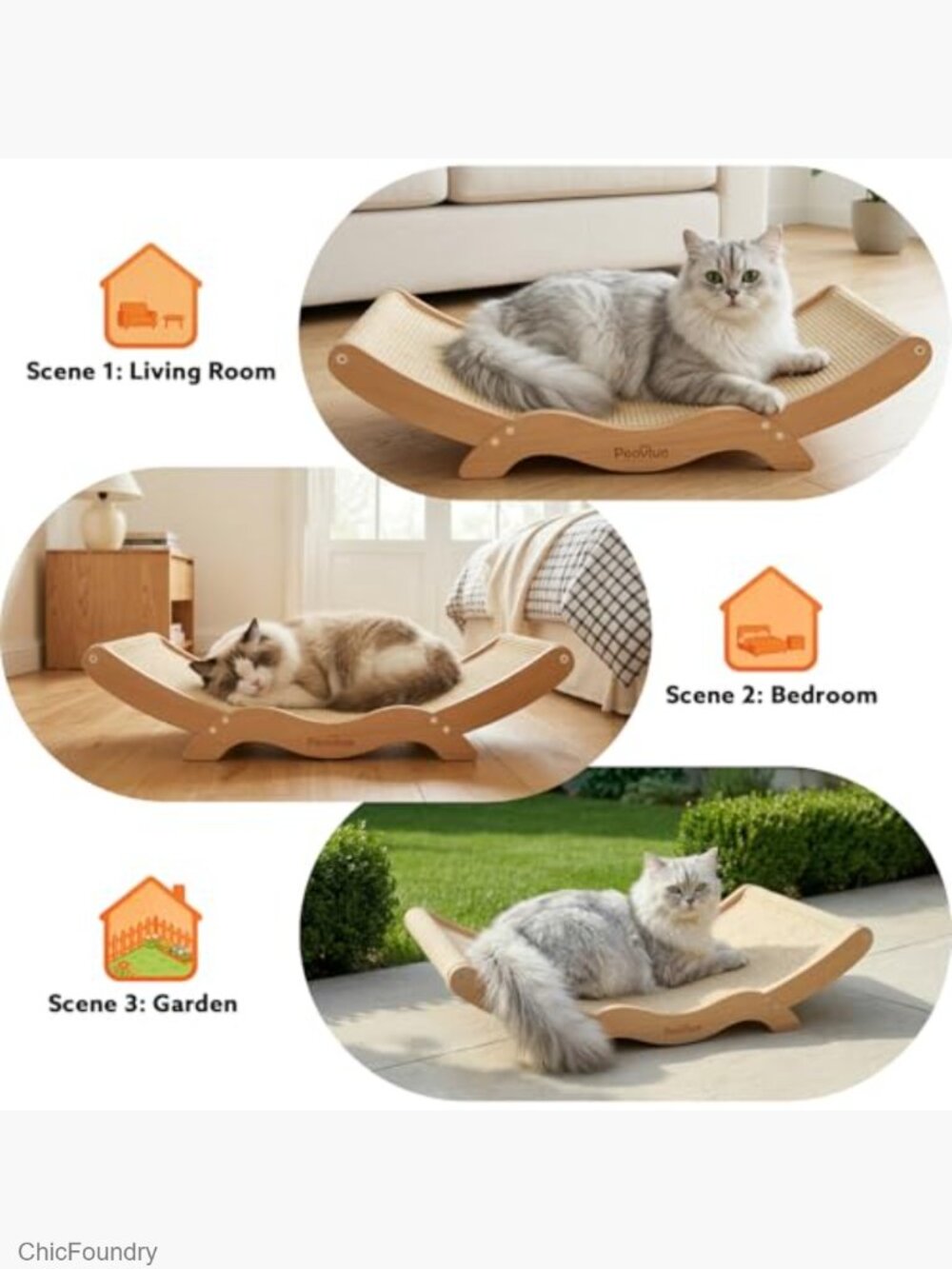 Extra-Large Cat Scratcher Bed with Sisal Pad, Wooden Hammock for Indoor Cats - Picture 6 of 6